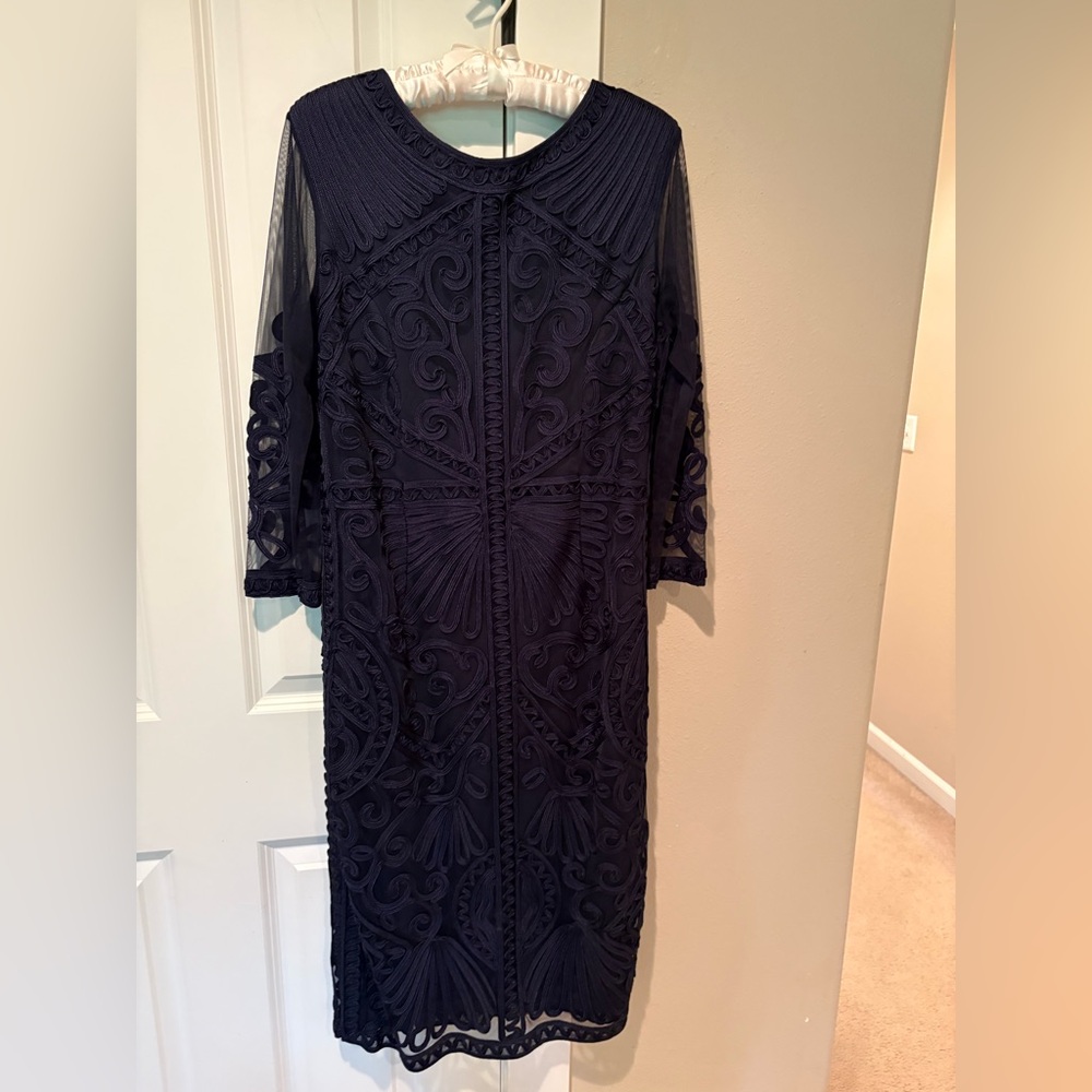 JS Collections Midnight Blue Embroidered Midi Dress